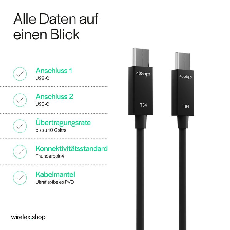 Flexline®-USB-C Verbindungskabel, USB-C Stecker auf USB-C Stecker, TB4, UltraFlex, 1,0m