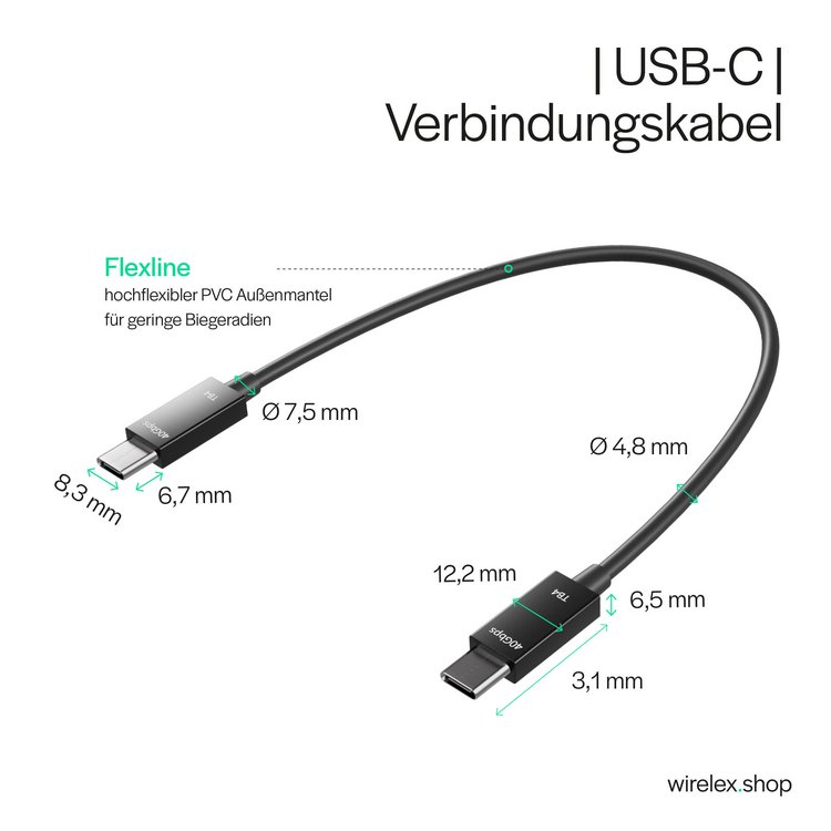 Flexline®-USB-C Verbindungskabel, USB-C Stecker auf USB-C Stecker, TB4, UltraFlex, 1,0m